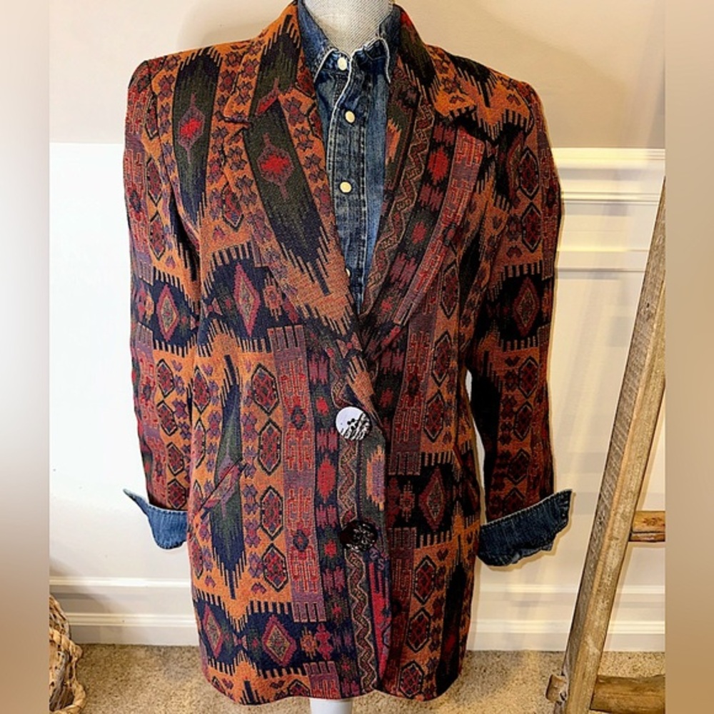 Vintage Ascente Sport Colorful Aztec Indian Southwest Blazer Jacket Size Medium